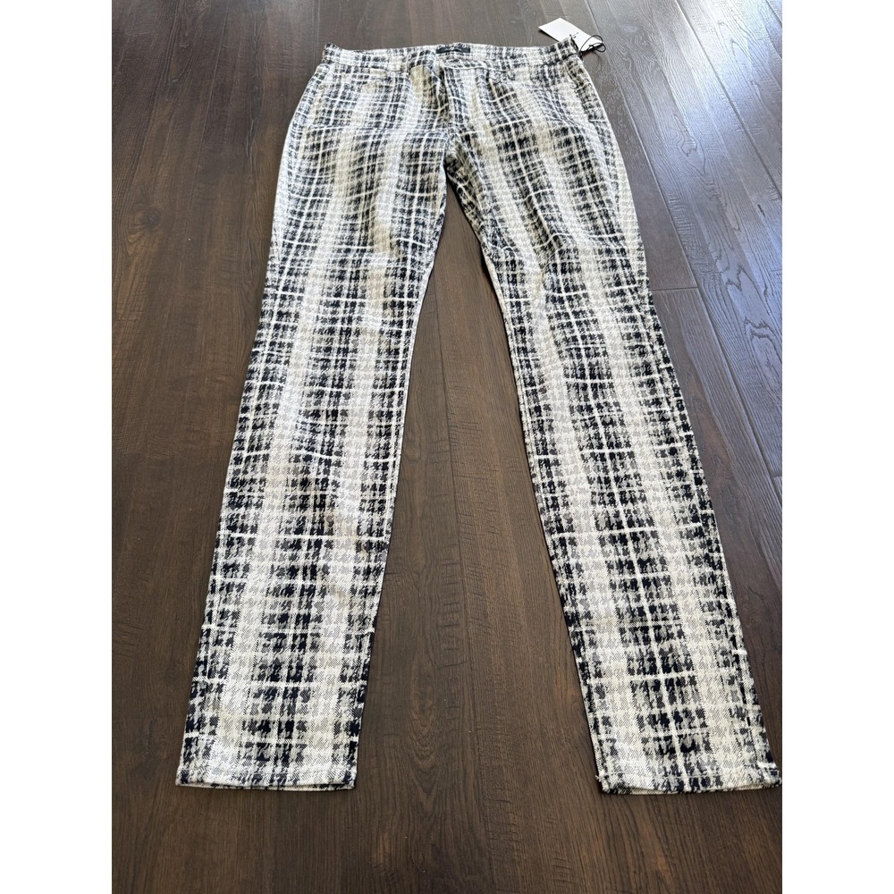 7 For All Mankind Jeans Women's 31 Black Cream Plaid Stretch Denim Made in USA